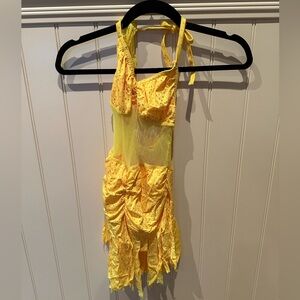 KELLE Size Large Child Yellow Sequinned Dance Dress withh Mesh Waist